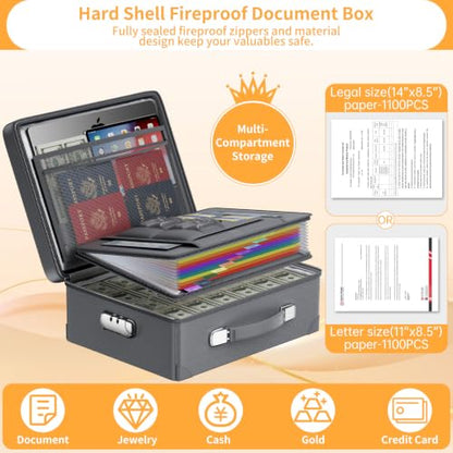 DocSafe 6400°F Fireproof Document Box with Lock, 10 Layers Heat Insulated - color: Grey