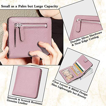 Small Leather Wallet for Women, Ladies Credit Card Holder RFID Blocking Women's Mini Bifold Pocket Purse - color: Light Pink Rfid Blocking