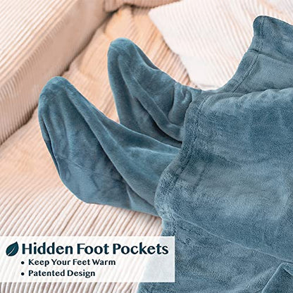 PAVILIA Fleece Blanket with Sleeves, Foot Pockets for Women Men, Dusty Blue - color: Dusty Blue, size: Fleece