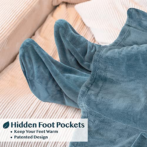 PAVILIA Fleece Blanket with Sleeves, Foot Pockets for Women Men, Dusty Blue - color: Dusty Blue, size: Fleece