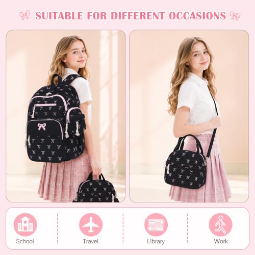 DIGOBAY 4PCS Corduroy Backpack For Girls with Lunch Box Pencil Pouch