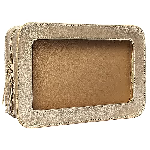 Clear Makeup Bag Small, TSA Approved Portable Toiletry Bag with Zipper Cosmetic Travel Bag Makeup Organizer Case Mini Makeup Pouch for Purse Car Organizer Bag for Women Men - color: Gold C