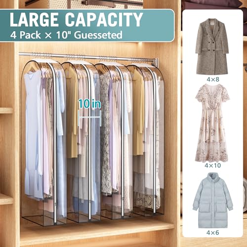 Liuoud Clear Garment Bags for Hanging Clothes 10” Gusseted, 4 Pack, 60” - color: Clear, size: 60 inch