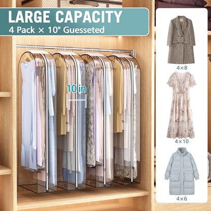 Liuoud Clear Garment Bags for Hanging Clothes 10” Gusseted, 4 Pack, 60” - color: Clear, size: 60 inch