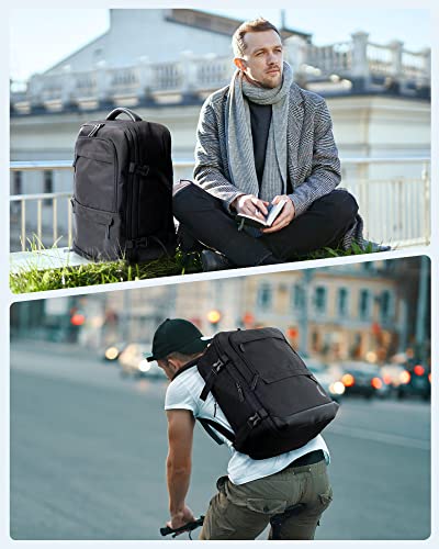 BAGSMART 37L Expandable Travel Backpack Compression Carry On Daypack - color: Obsidian Black