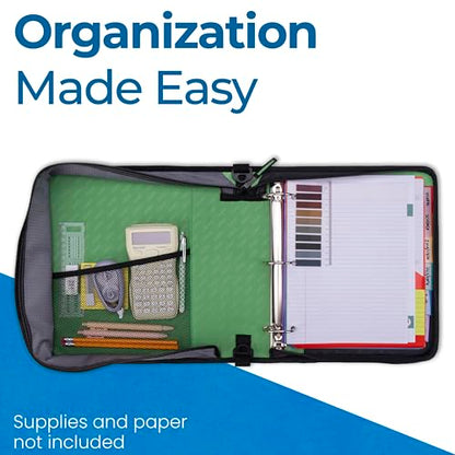 Case-it School Zipper Binder | 2" O-Rings | 400-Sheet | LT-007 Canopy Green - color: Canopy Green, size: 1 Pack