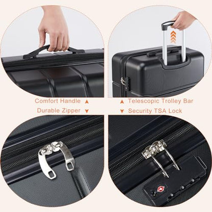 Sweetcrispy 3 Piece Luggage Set, Expandable Suitcase with Spinner Wheels - color: Black, size: 3-Piece Set (20/24/28 Inch)