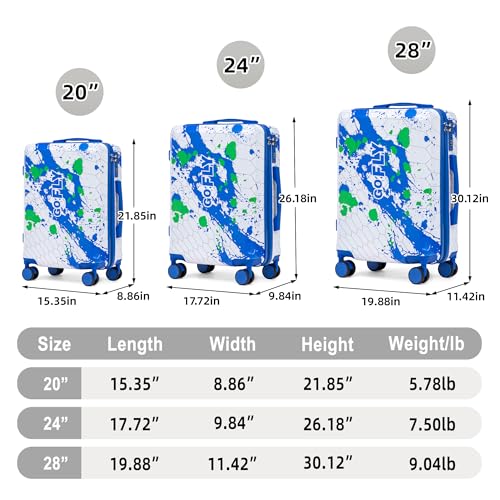 Hardshell Luggage Sets, Lightweight Stripes Suitcases with Spinner Wheels, Blue-PC - color: Blue-PC, size: 20/24/28 Inch
