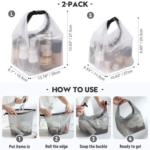 Sea Team Water Resistant Textured Mesh Travel Toiletry Bags, White, 2-Pack - color: White