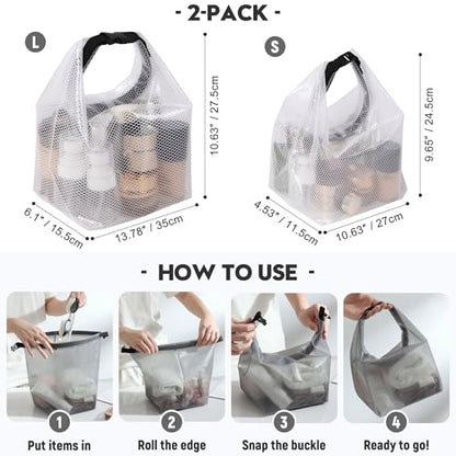 Sea Team Water Resistant Textured Mesh Travel Toiletry Bags, White, 2-Pack - color: White