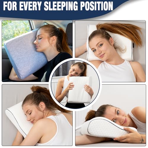 alkamto Travel & Camping Comfortable Memory Foam Pillow – Easy to Carry Portable Bag – Temperature Regulating Pillow Case - size: White Contour Travel + Extra Cover