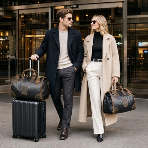 Water Resistant Canvas + Leather Travel Luggage Tote Duffle Gym Suitcase Weekender Overnight Bag For Men Male FB8151 (X-8151-Black) - color: Black