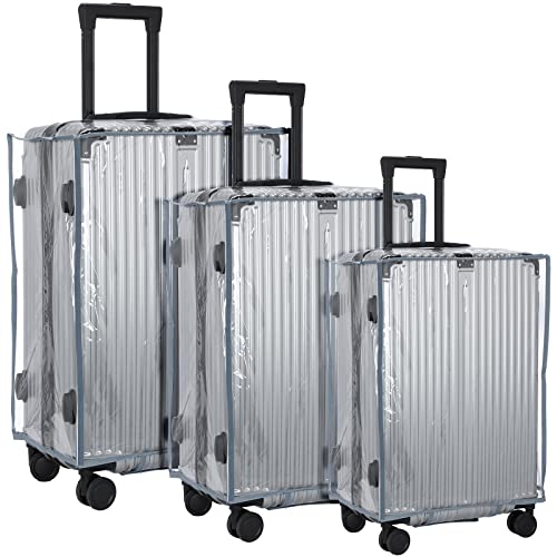 Sadnyy 3 Pcs Clear Luggage Cover Gray Border Regular Style - color: Gray Border, style: Regular Style