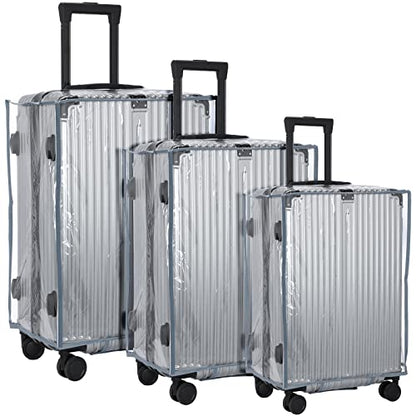 Sadnyy 3 Pcs Clear Luggage Cover Gray Border Regular Style - color: Gray Border, style: Regular Style