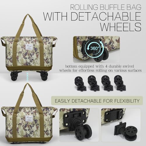 Duffel Bag with Wheels - Rolling Foldable Expandable Duffle Bag with Wheels for Travel, Rolling Luggage Carry On Bag with Wheels, Large Rolling Backpack Weekend Bags for Men Women (Camouflage) - color: Camouflage