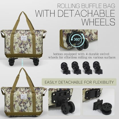 Duffel Bag with Wheels - Rolling Foldable Expandable Duffle Bag with Wheels for Travel, Rolling Luggage Carry On Bag with Wheels, Large Rolling Backpack Weekend Bags for Men Women (Camouflage) - color: Camouflage
