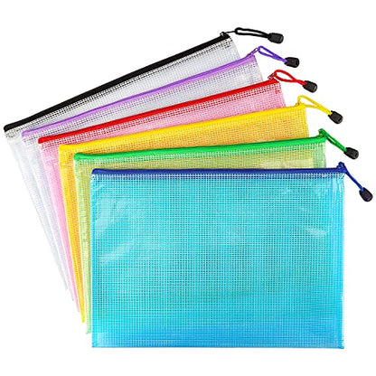 6 Pack Mesh Zipper Pouch Bags, Waterproof Zipper Pouch A4 Size - color: Colorful