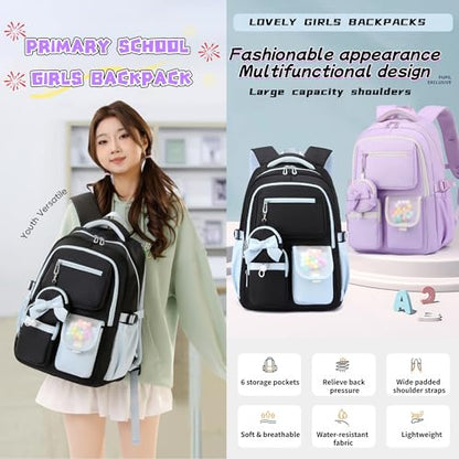 Bows Backpack for Girls 3PCS Backpack for Elementary Junior School Travel - color: 3pcs Black