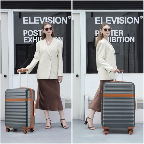 Kono Checked Luggage 28in Expandable Hardside TSA Lock Grey | Large Size Spinner Wheels Lightweight Capacity and Lighter Weight Suitable accommodate itineraries of more than 10 days - color: Grey/Brown, size: Checked-large 28-inch
