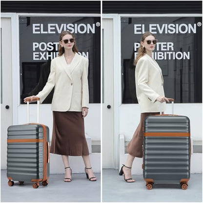 Kono Checked Luggage 28in Expandable Hardside TSA Lock Grey | Large Size Spinner Wheels Lightweight Capacity and Lighter Weight Suitable accommodate itineraries of more than 10 days - color: Grey/Brown, size: Checked-large 28-inch