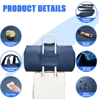 Leather Garment Bag，Convertible Garment Duffel Bag for Travel Mens Suit Bag 2 in 1 Waterproof Foldable Carry on Garment bag with Shoulder Strap Weekender Bag with Shoe Pouch - color: A-Blue
