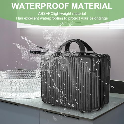 14 Inch Hard Shell Makeup Case, Portable Mini Makeup Suitcase for Hand Luggage with Elastic Band, Pressure-proof Makeup Carrying Case, Lightweight Small Hard Shell Cosmetic Travel Case - color: Black