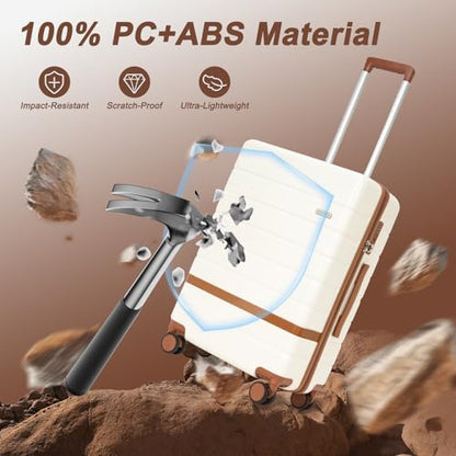 5-Piece Luggage Sets with 8 Smooth Spinner Wheels, Hard shell ABS+PC Luggage, Travel Suitcases with TSA Lock, YKK Zippers (20/24/28/DB/TB Beige) - color: Beige, size: 5 piece set (20"/24"/28")