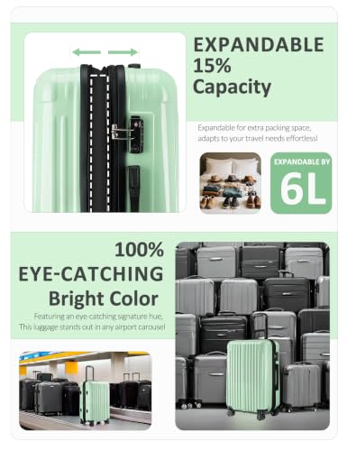 Luggage 2 Piece Expandable Suitcases with Wheels - color: Peppermint, size: 2 Set (20In/24In)