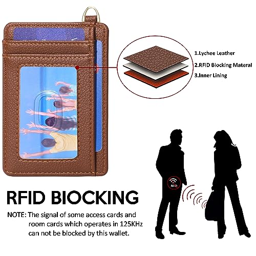 Badiya Credit Card Holder Slim Minimalist Wallet, Front Pocket Purse RFID Blocking Wallet Compact Card Case with ID Window for Women & Men - color: 2-Lychee-Brown