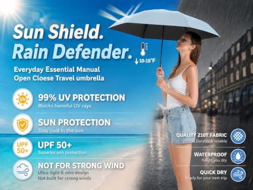 BAODINI Mini Travel Umbrella with UV Sun Protection, Compact Pocket-Size - color: A-1 Pack Light Blue