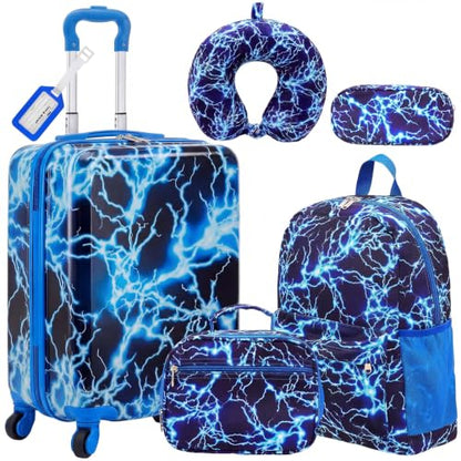 Redbaker 6 Pcs Kids Luggage Set, 17 Inch, Blue Lightning Pattern - style: Lightning