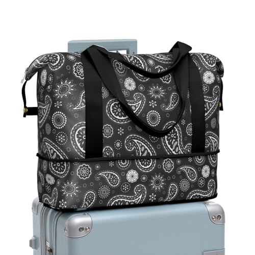 Foldable Large Travel Duffel Bags for Women - Black Gym Bag Paisely Waterproof Weekender Beach Tote Carry on Bag with Luggage Sleeve for Spirit Airlines Personal Item Bag Overnight Mom Hospital Duffle - color: Paisely05