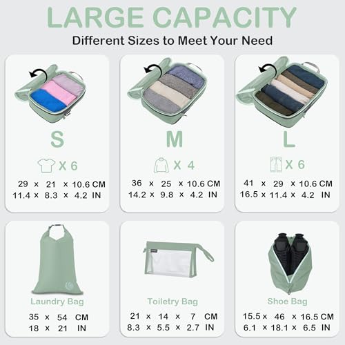 Cipway 여행용 압축 패킹 큐브, 세이지 그린., 여행, 출장 - color: 세이지 그린., size: 8PCS
