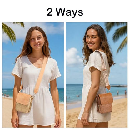 Faux Straw Crossbody Bags for Women Small Summer Phone Purse 2026 - color: Brown Khaki