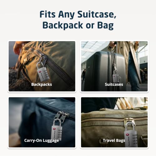 TravelMore 수하물 자물쇠 TSA 승인, 4자리 여행용 콤비네이션 자물쇠 - color: 실버, size: 3개