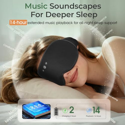 Weighted Bluetooth Sleep Mask with Removable Hot & Cold Gel Insert, 3D Blackout Eye Mask, Adjustable Speaker Placement, Passive Sound Masking, 15H Playback for Sleep, Travel & Relaxation - color: Black