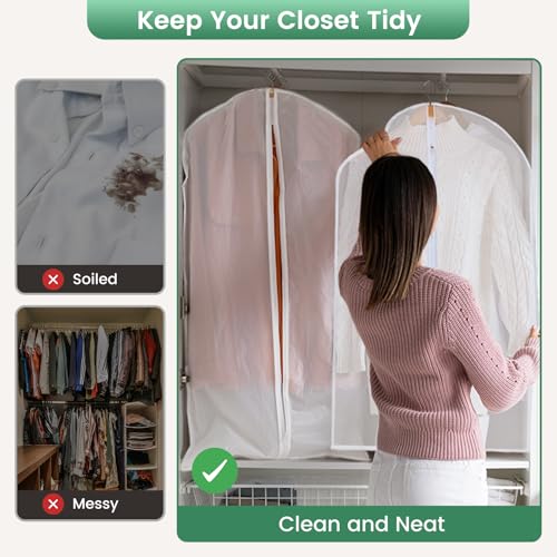 Carbrea 6 Pack Translucent Garment Bags for Hanging Clohes - 24" x 57" - size: 57 inch