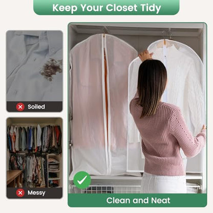 Carbrea 6 Pack Translucent Garment Bags for Hanging Clohes - 24" x 57" - size: 57 inch
