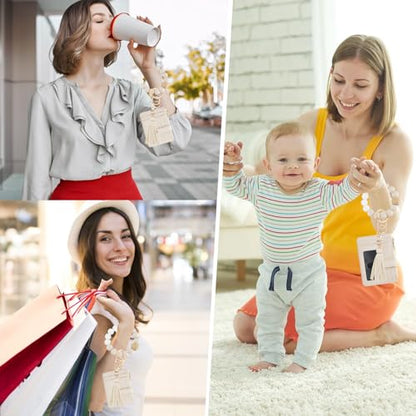 KNGITRYI Wristlet Wallet for Women,RFID Keychain Wallet with Beaded Strap - color: Beige