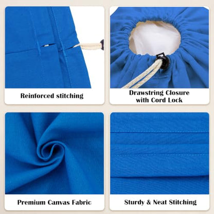 Canvas Laundry Bag with Shoulder Strap & Drawstring, 23"W x 29"H, Blue - color: Blue