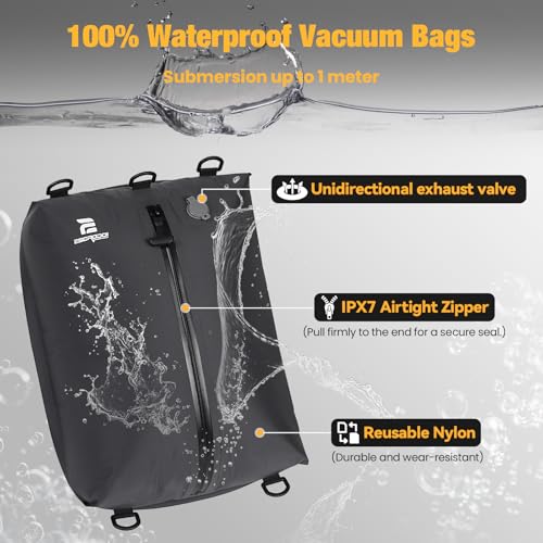 3Pack Vacuum Bags for Travel with Pump,Reusable&Waterproof,Black - color: Black