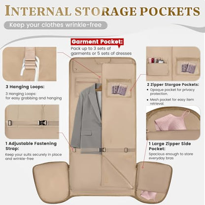 RAINSMORE Garment Bags for Travel Women with Shoe Bag & Wet Pocket - color: BeigeBrown