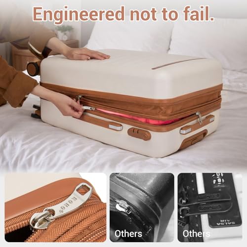 Kono Large Suitcase 28in Expandable ABS+PC 8pcs Silent Wheels Cream/White - color: Cream White, size: Checked-Large 28-Inch
