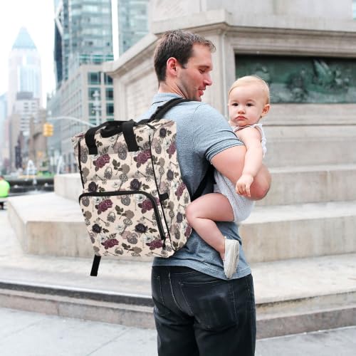 Mnsruu Diaper Bag Rose Gothic Key Lock Large Changing Backpack Multifunction Travel Tote Mommy Bag Baby Diaper Backpack for Mom Dad - color: Rose Th0012
