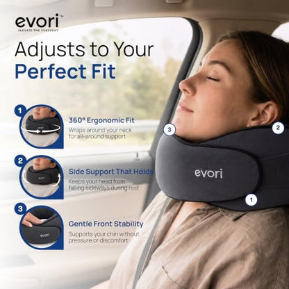 evori 360° Neck Rest, Memory Foam Travel Neck Pillow for Airplane and Car