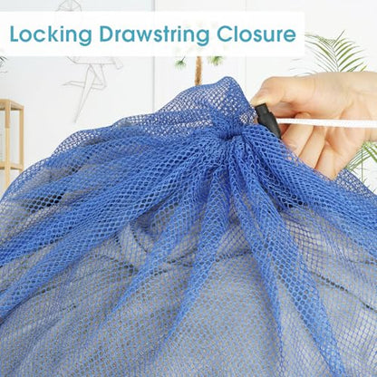 2 Pack Mesh Laundry Bags 23x34 Inch Drawstring Locking for Travel Home - color: Blue
