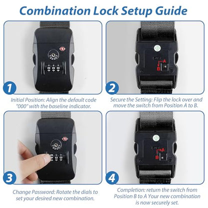 TSA Approved Luggage Straps with Combination Lock (Straight Black) - color: Straight Black
