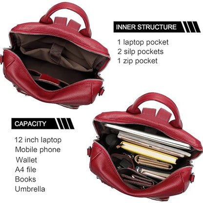 ALTOSY Genuine Leather Backpack for Women Soft Large Shoulder Bag - color: Wine Red