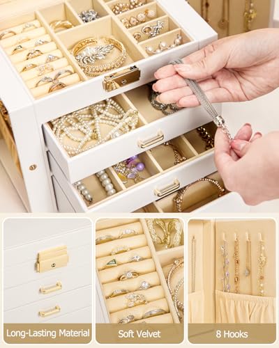 Homde 2 in 1 Jewelry Box for Women: 4-Layer with Travel Case