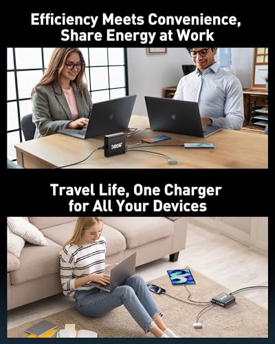 380W USB C Charger Block with 4 USB Cables Dual 100W Charging Station - color: Black